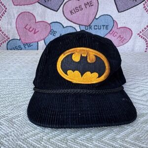 Vtg 80s 90s BATMAN Logo‎ Cap Zip Back Corduroy Hat DC Comics Original Movie